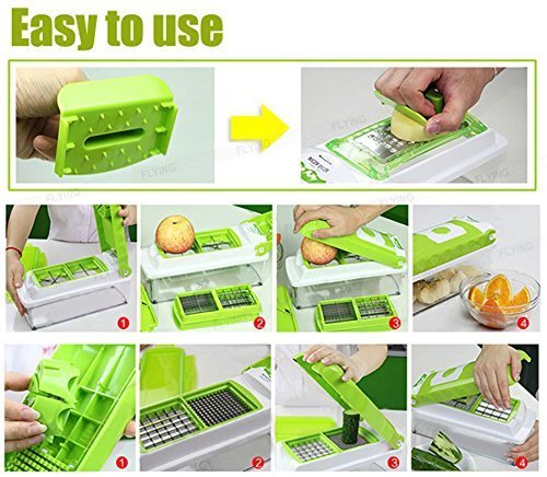 Miracle 12-in-1 Vegetable Chopper & Mandoline Slicer – Multipurpose Dicer, Grater, and Peeler Set with Container – Professional Kitchen Salad Tool for Onion, Potato, and Garlic (Green)