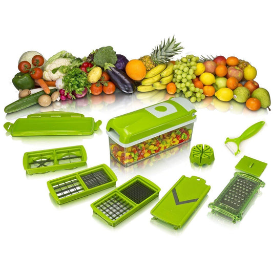 Miracle 12-in-1 Vegetable Chopper & Mandoline Slicer – Multipurpose Dicer, Grater, and Peeler Set with Container – Professional Kitchen Salad Tool for Onion, Potato, and Garlic (Green)