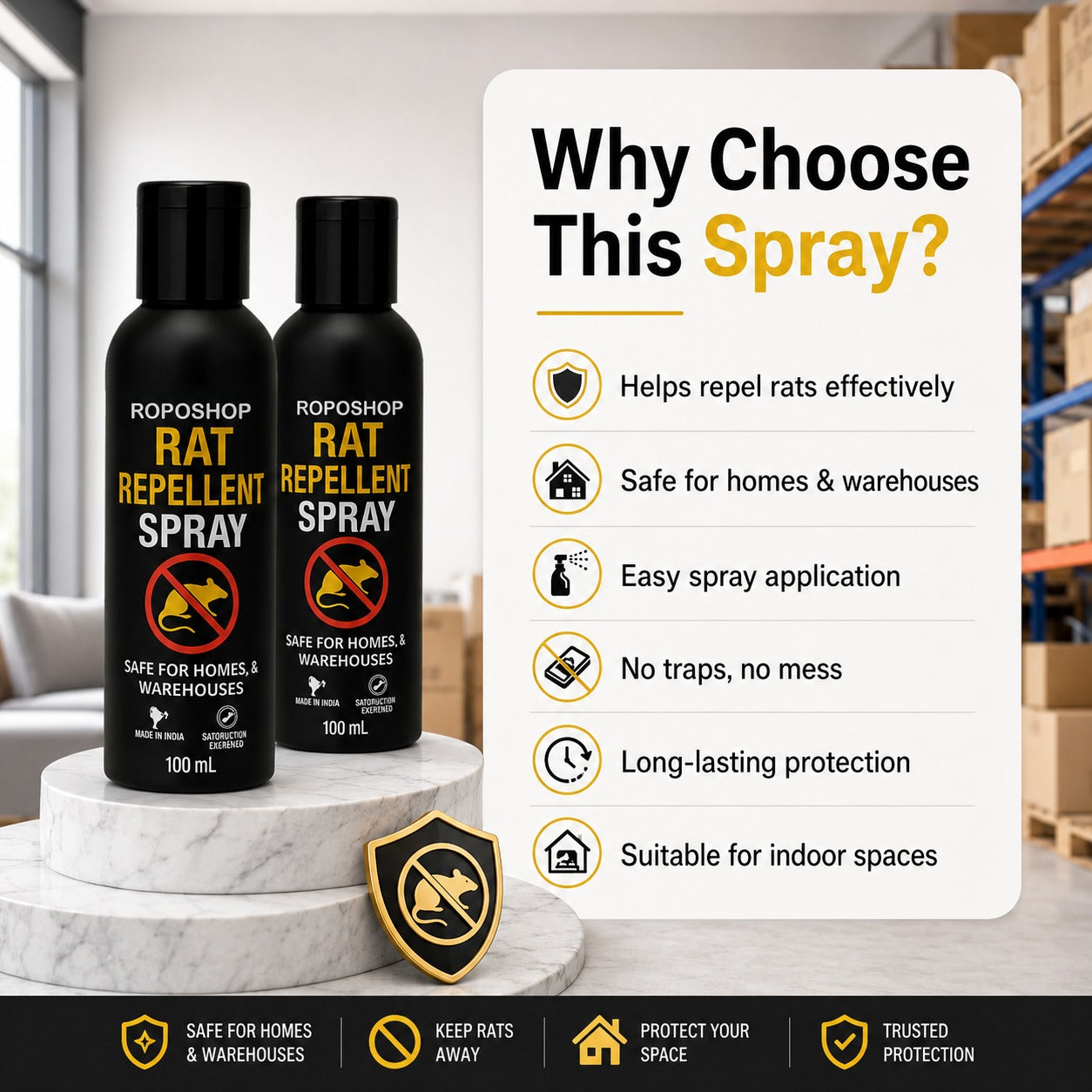 RopoShop Rat Repellent Spray – Natural Rodent Protection Spray (Pack of 3 x 100ml)