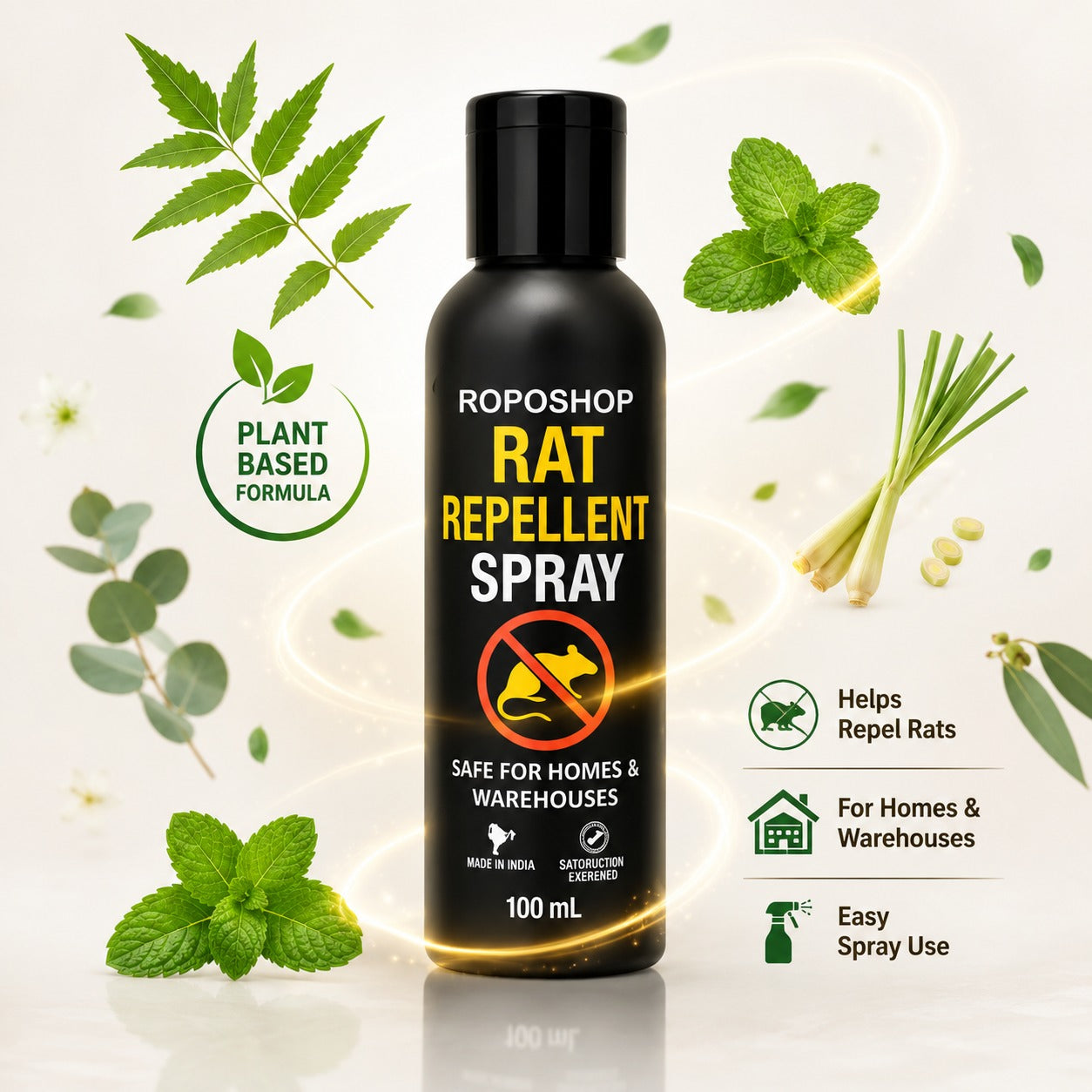 RopoShop Rat Repellent Spray – Natural Rodent Protection Spray (Pack of 3 x 100ml)